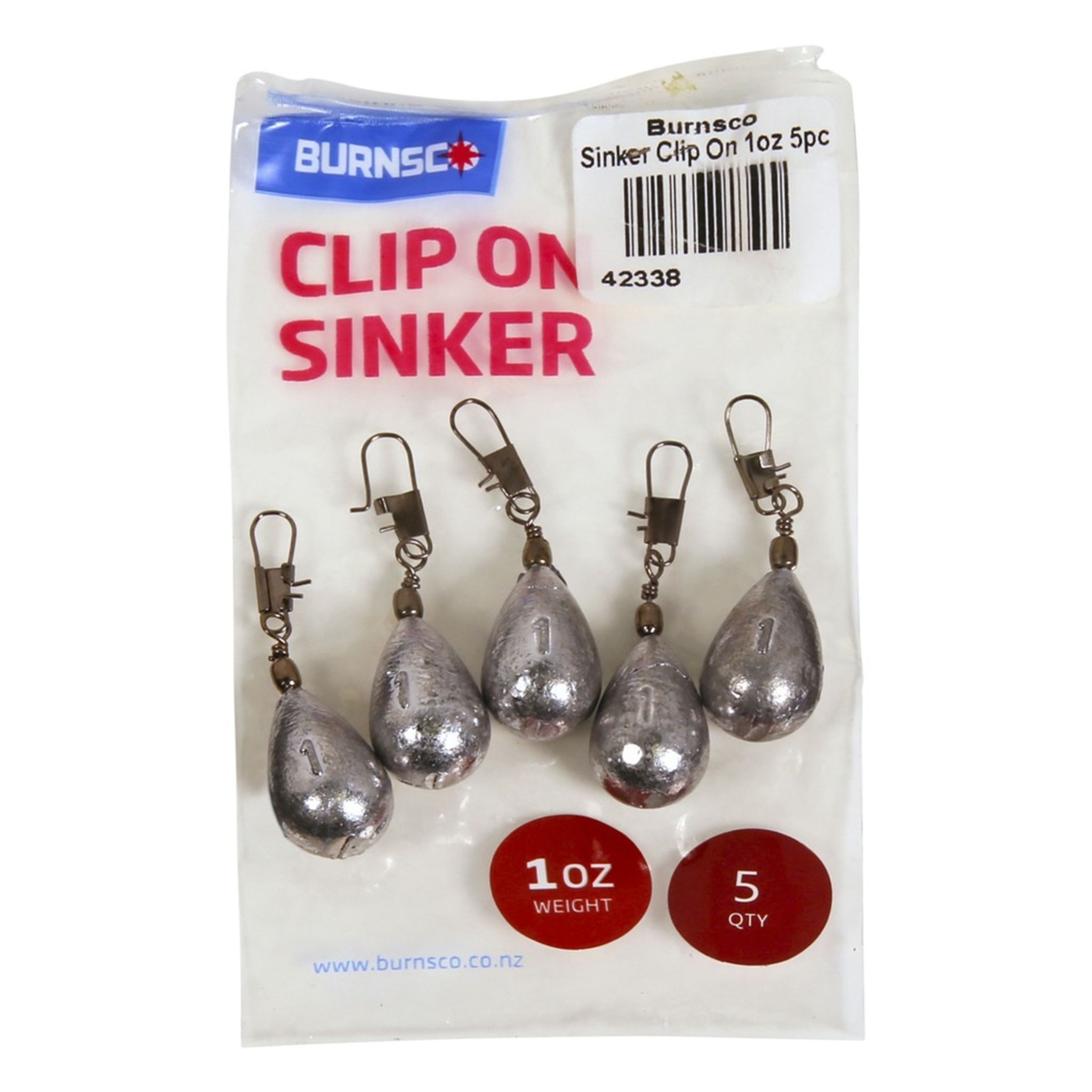 Clip on Sinker 1oz 5pk