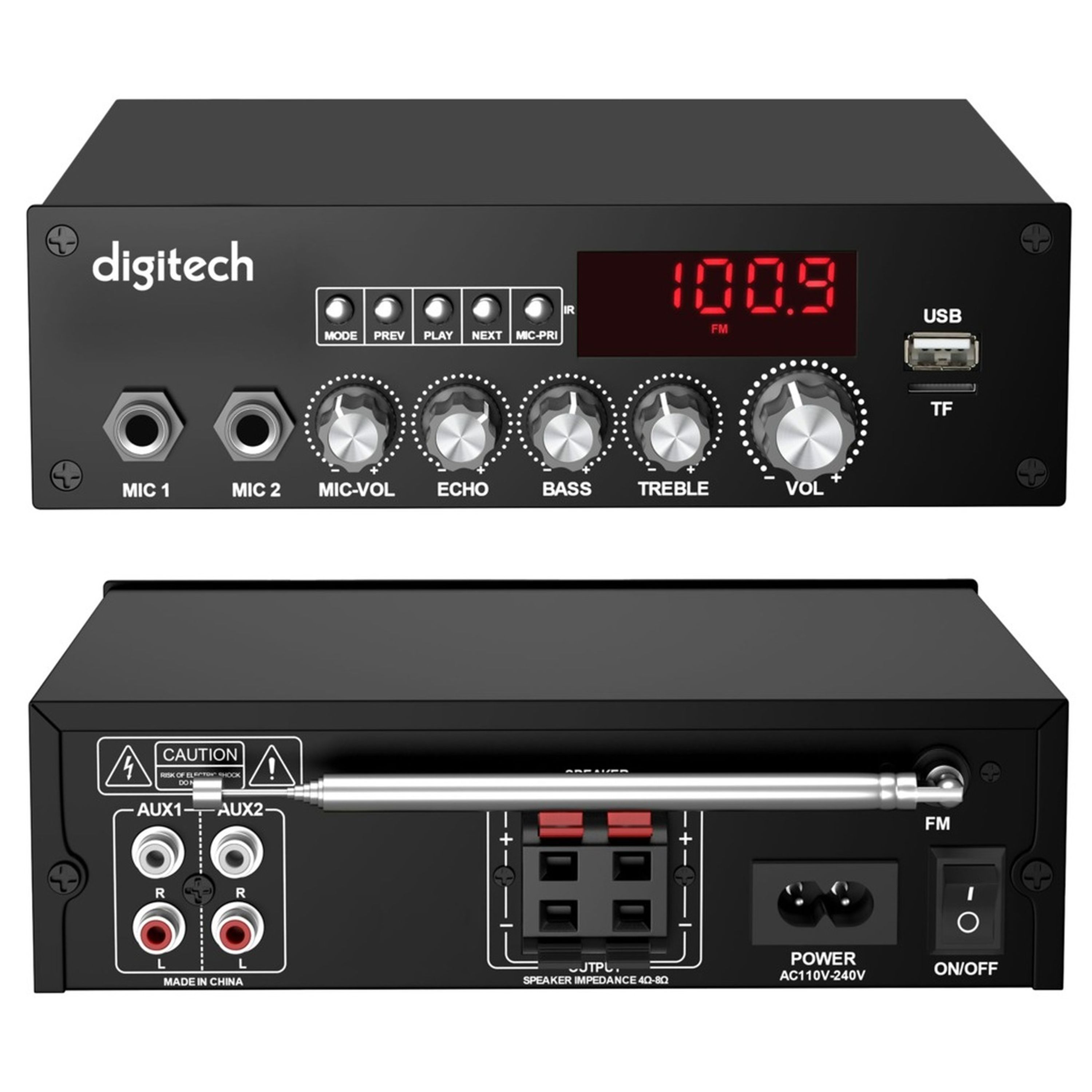 2x50W Amplifier with BT/USB/TF/FM/2xAUX/2xMIC  