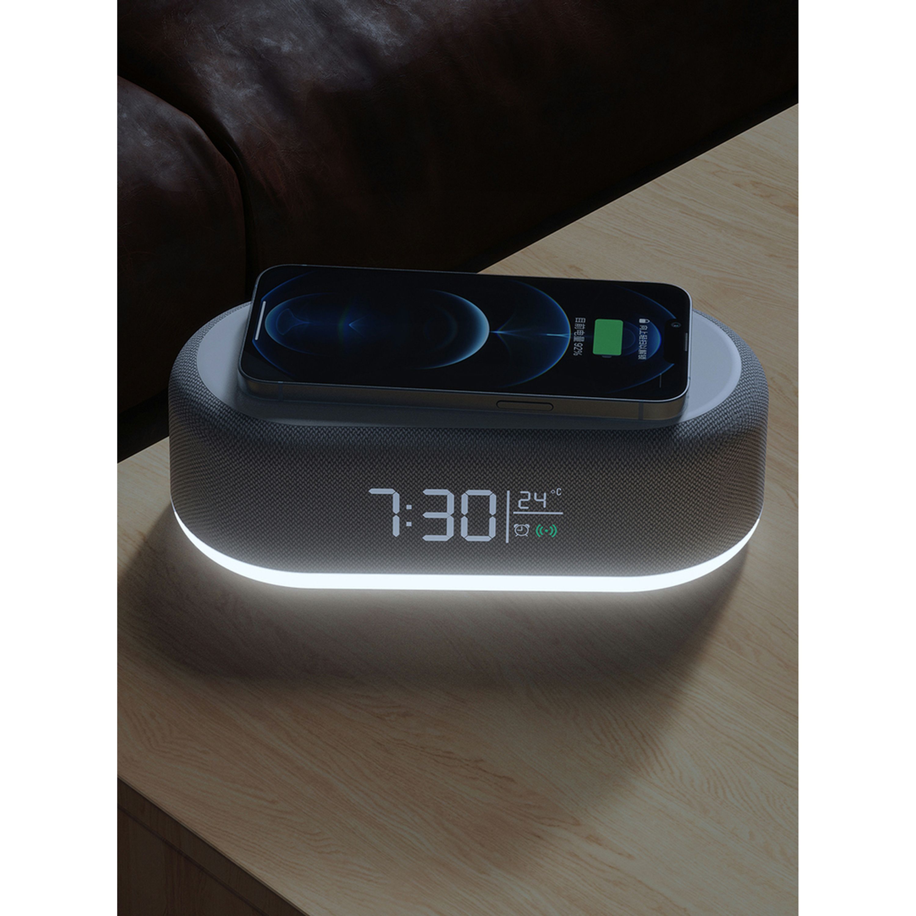 6-in-1 BT 5.3 Alarm Clock BT 5.3 speaker charging RGB night light temperature display 5W
