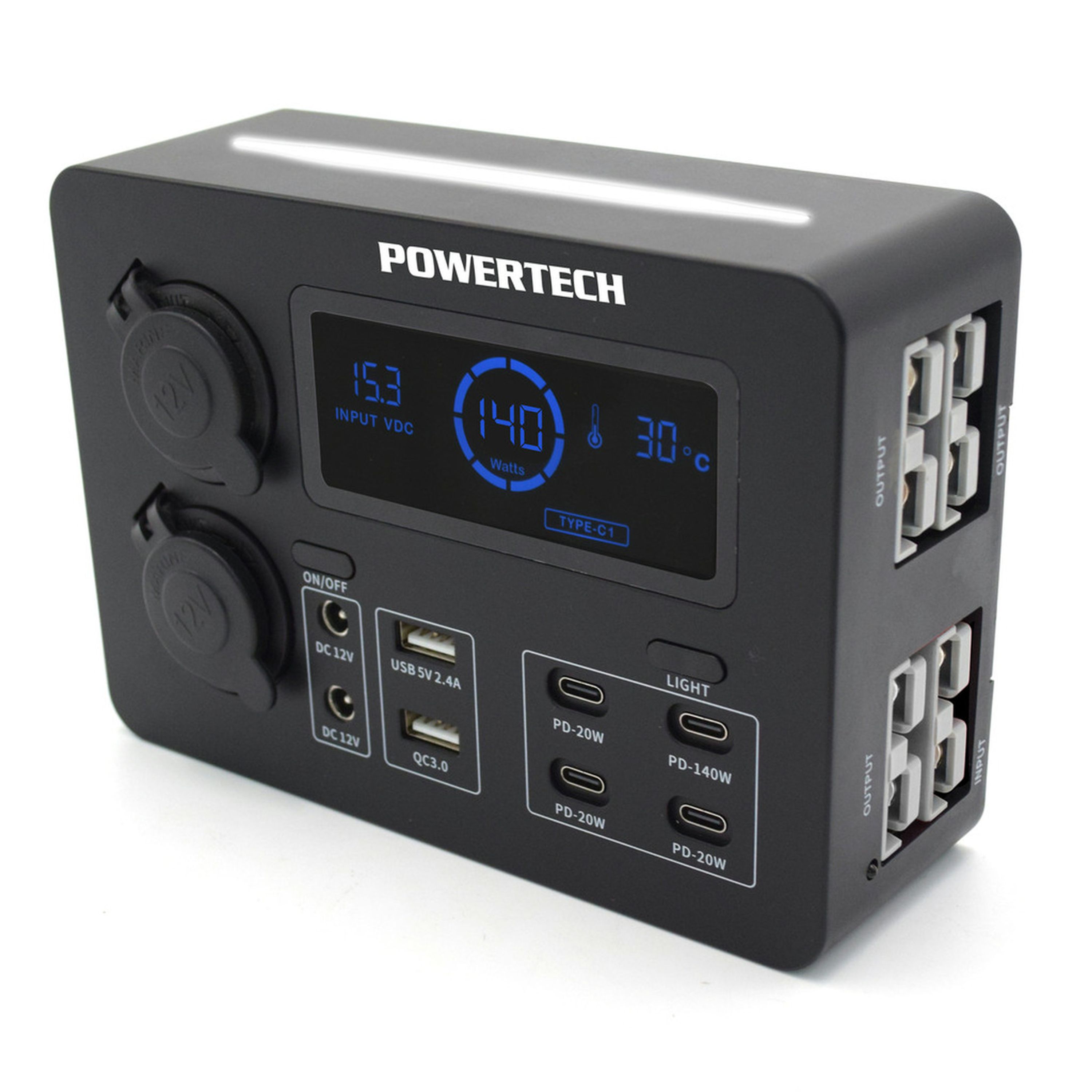 Powertech 12V Power Hub with LCD Screen and LED Light 
