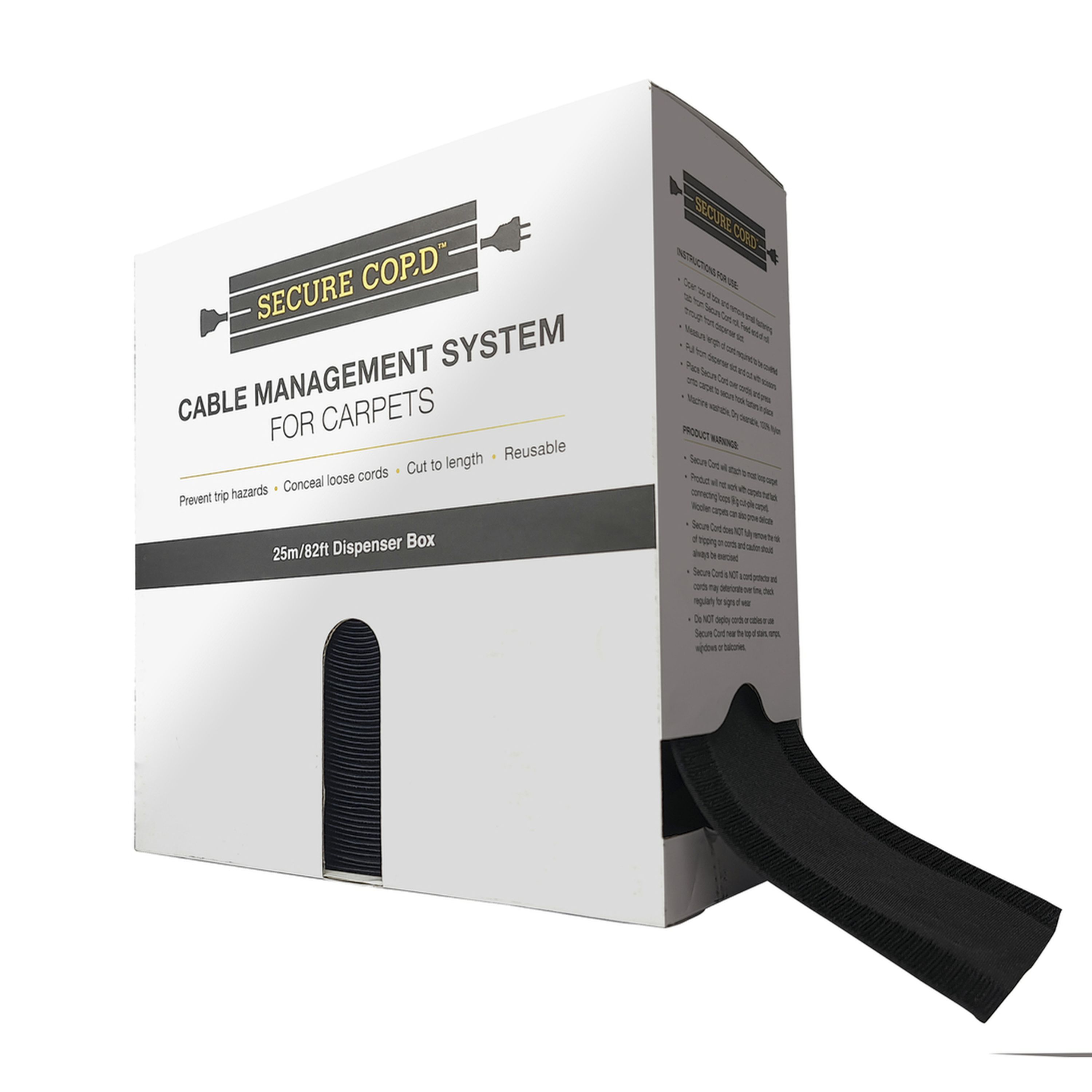 Secure Cord Cable Cover Black
