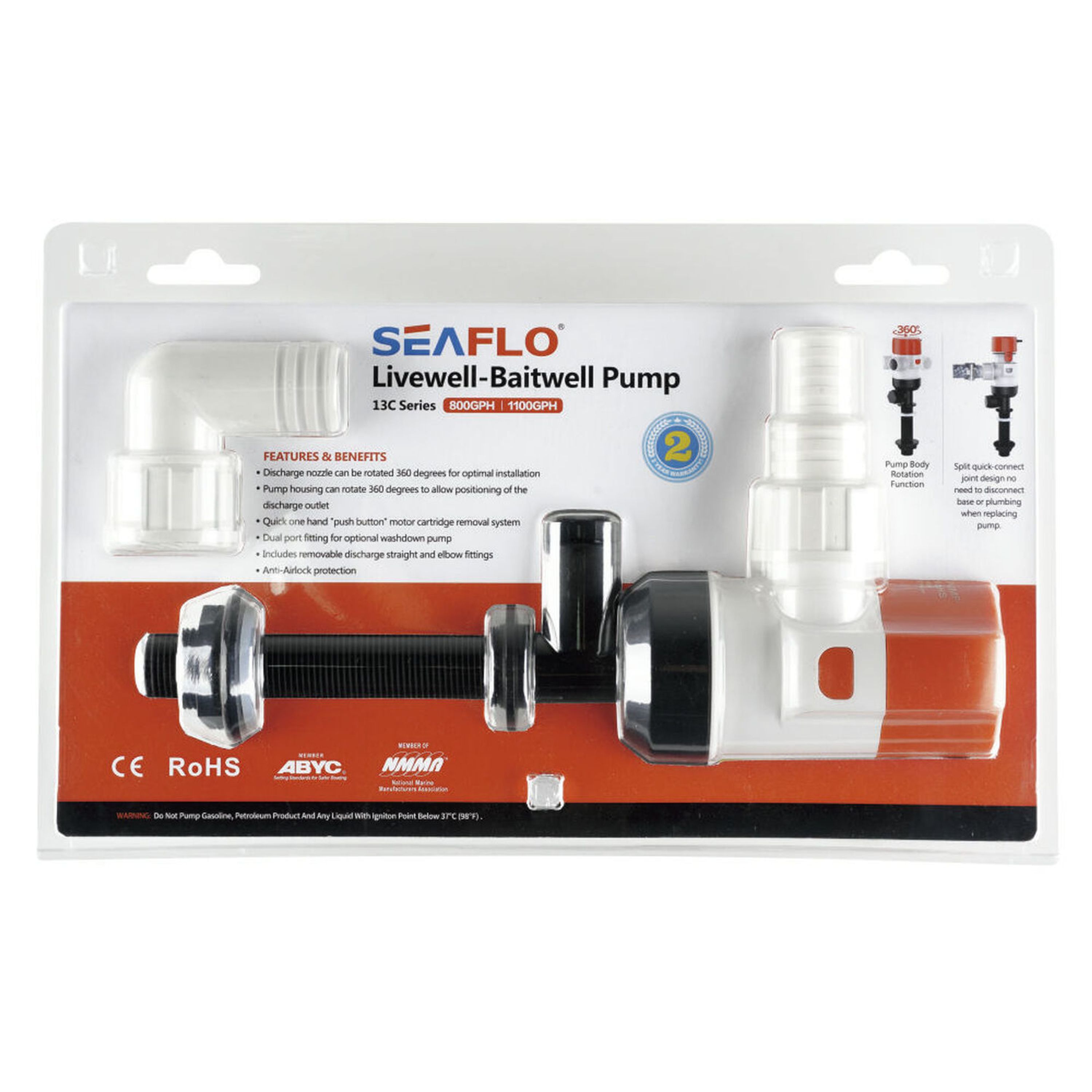 12V 800gph Livewell-Baitwell Pumps 13C Series