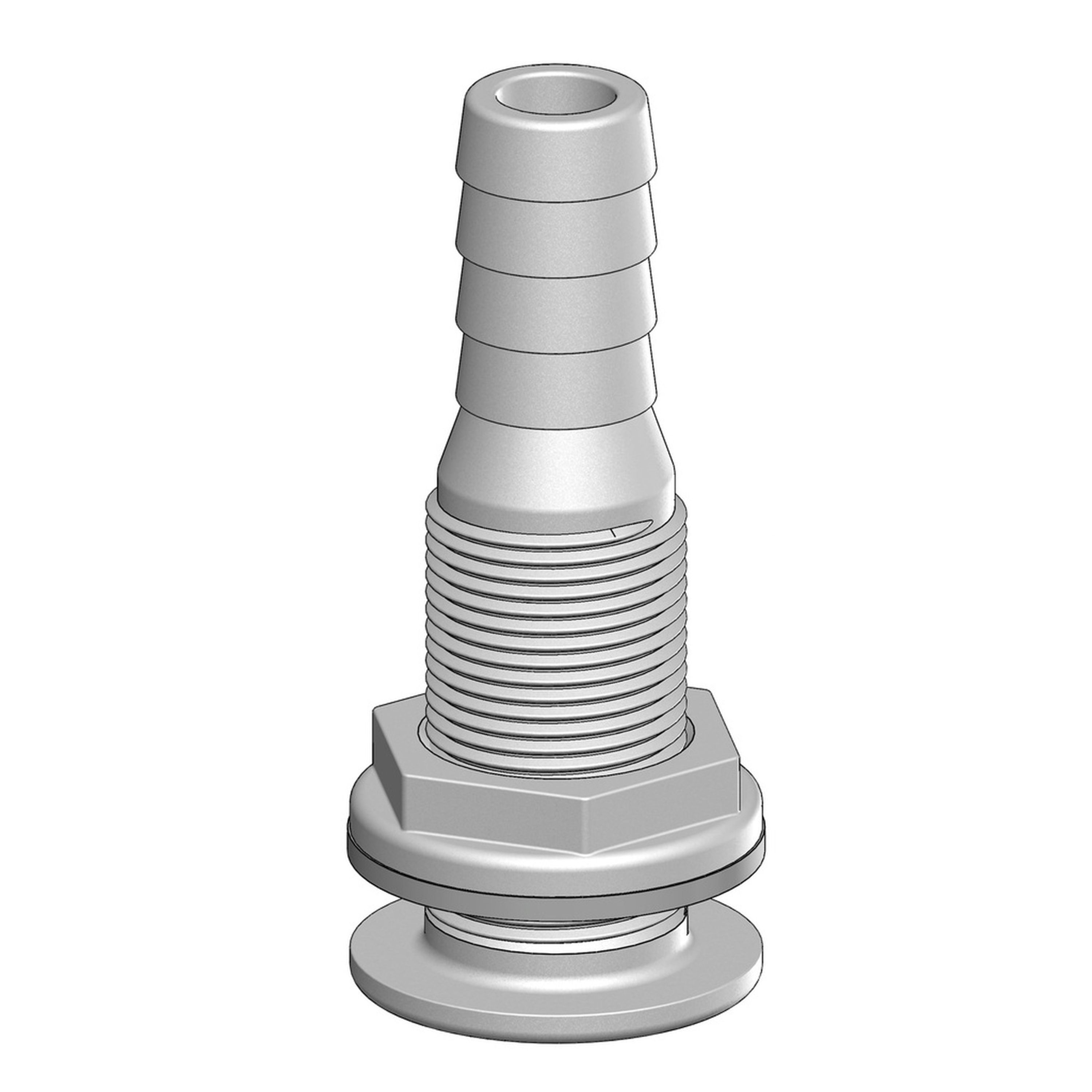 Skin Fitting Threaded with Barbed Tails - 3/4in 19mm Tail Int. Dia 12mm