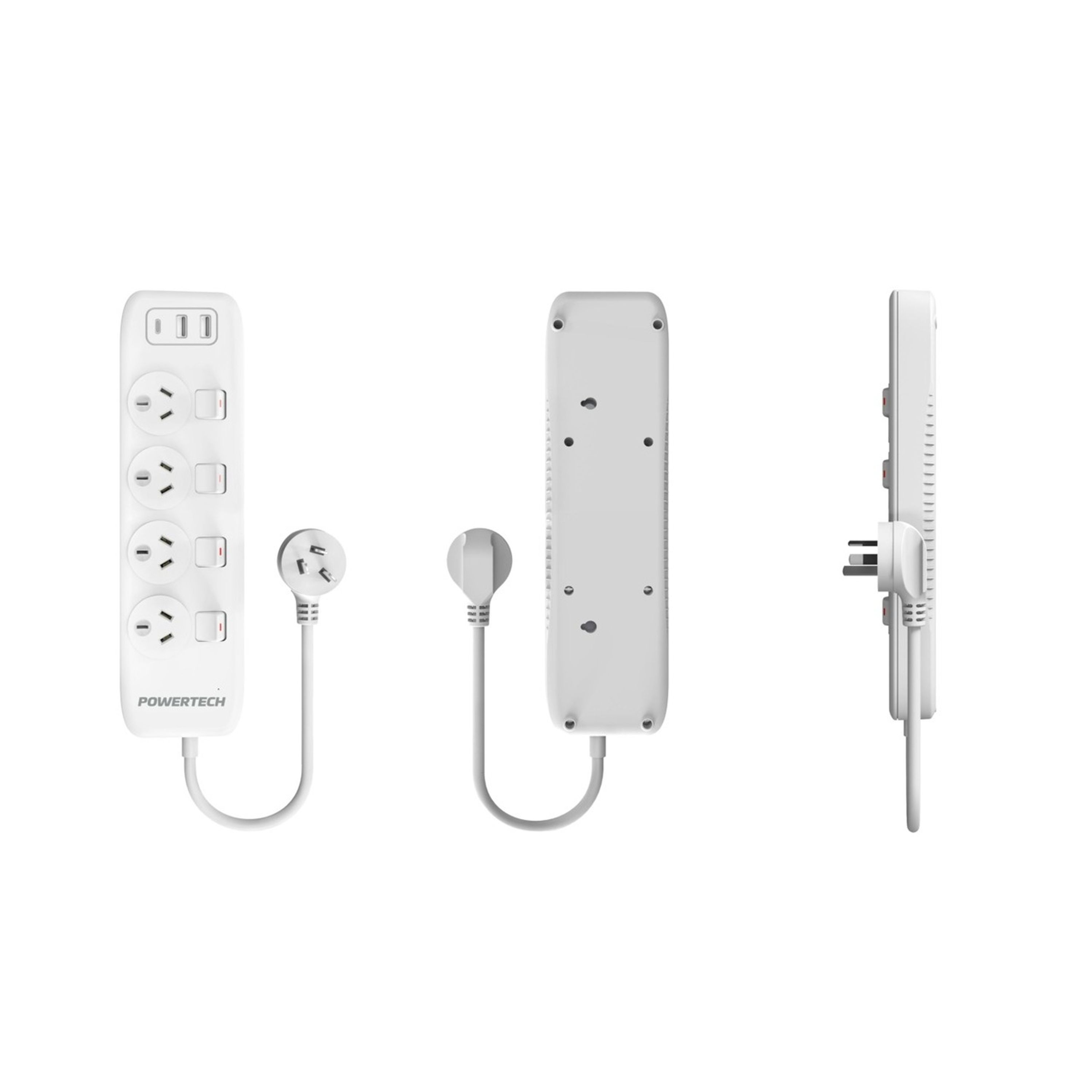 4 Way Surge Protected Individual switched power board 2xUSB A and 1xUSBC