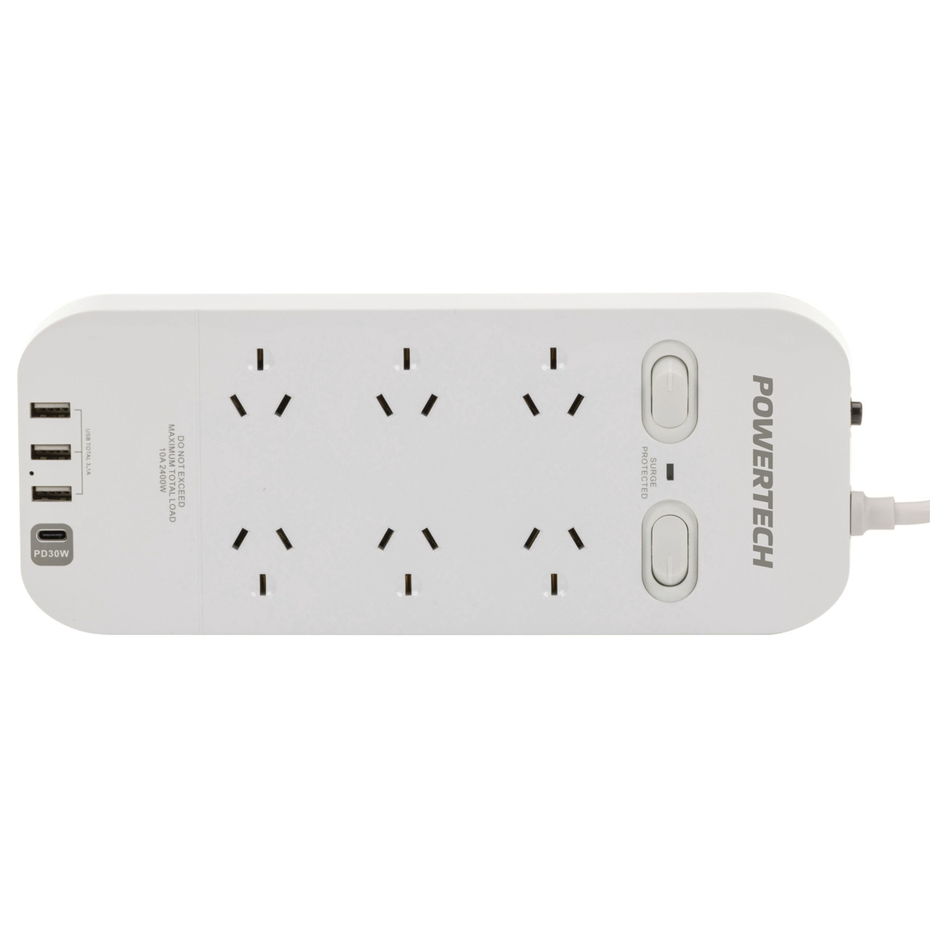 6 Way Surge Protected Dual Master Switch Power board with 3 x USB Type-A and Type-C PD