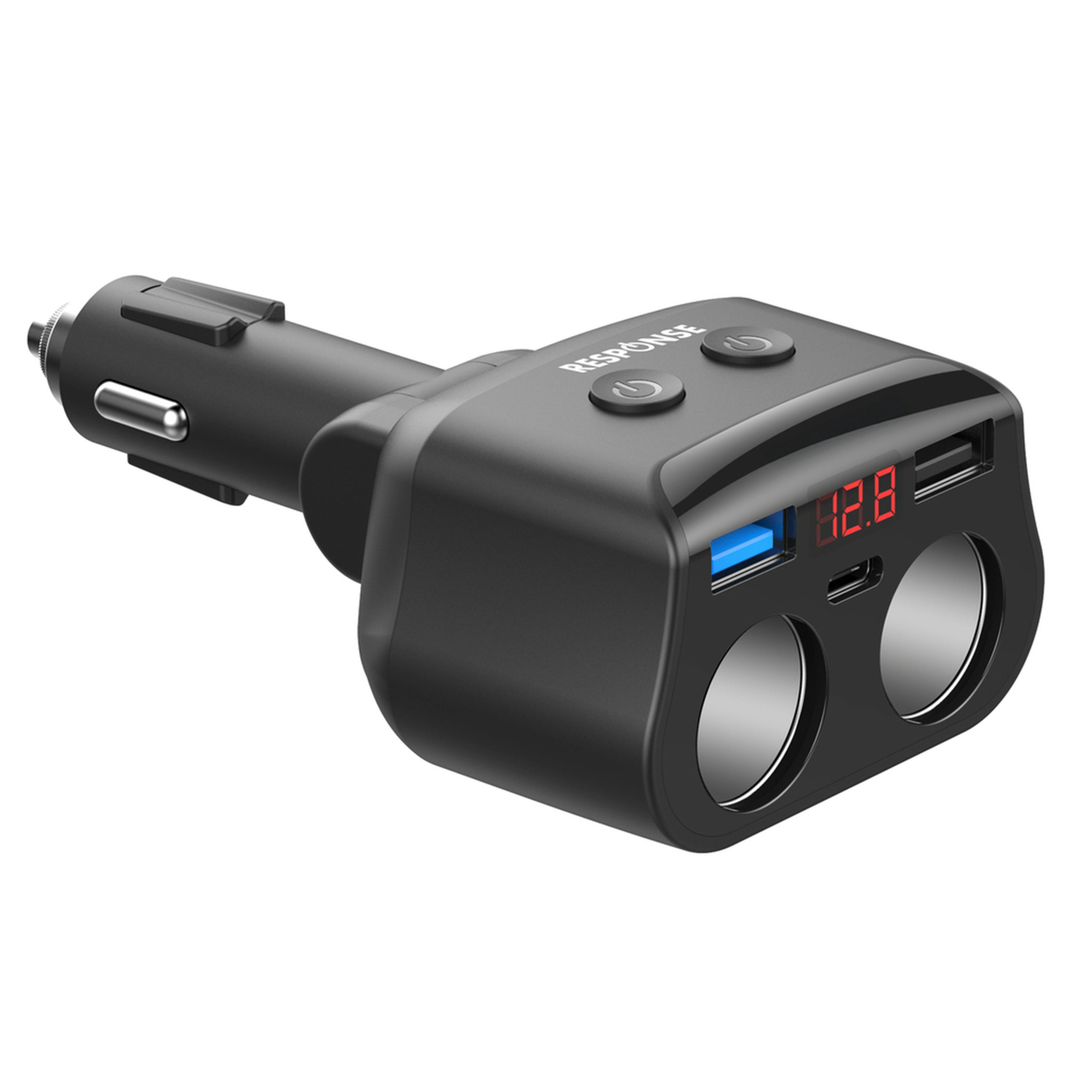 2-Way Cigarette Lighter Splitter with PD30W USB-C & Dual QC3.0 USB Charging Sockets