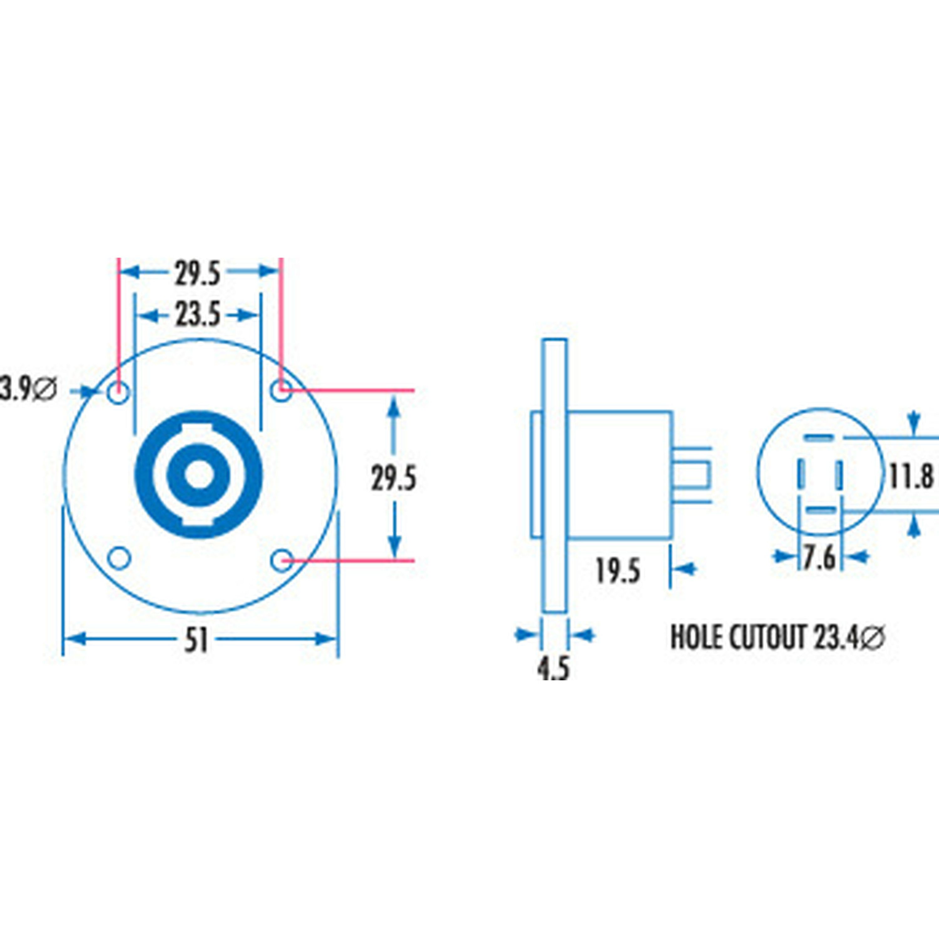Panel Mount 4 Pole Neutrik Socket Connector