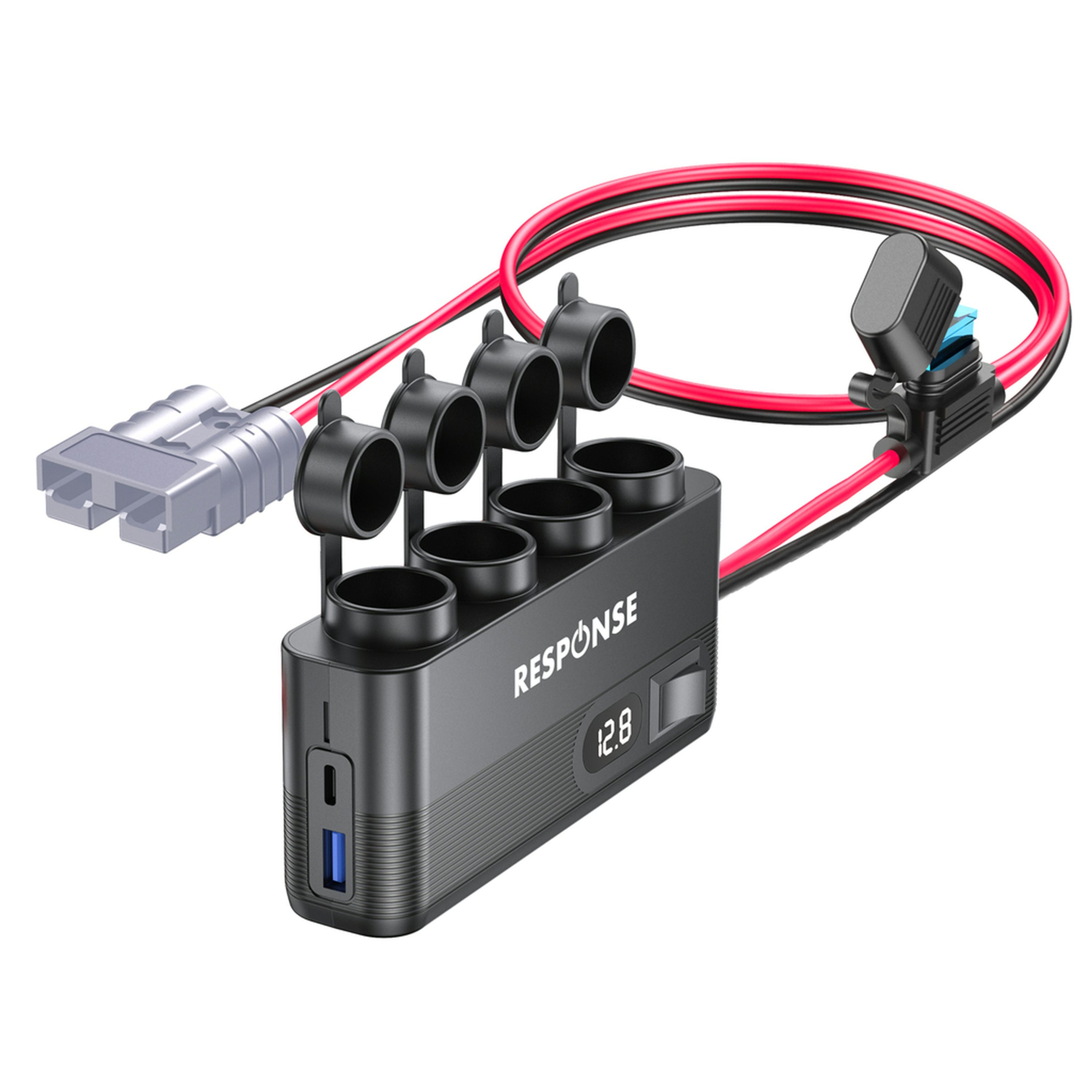 4-Way Cigarette Lighter Splitter with High Current Connector & USB