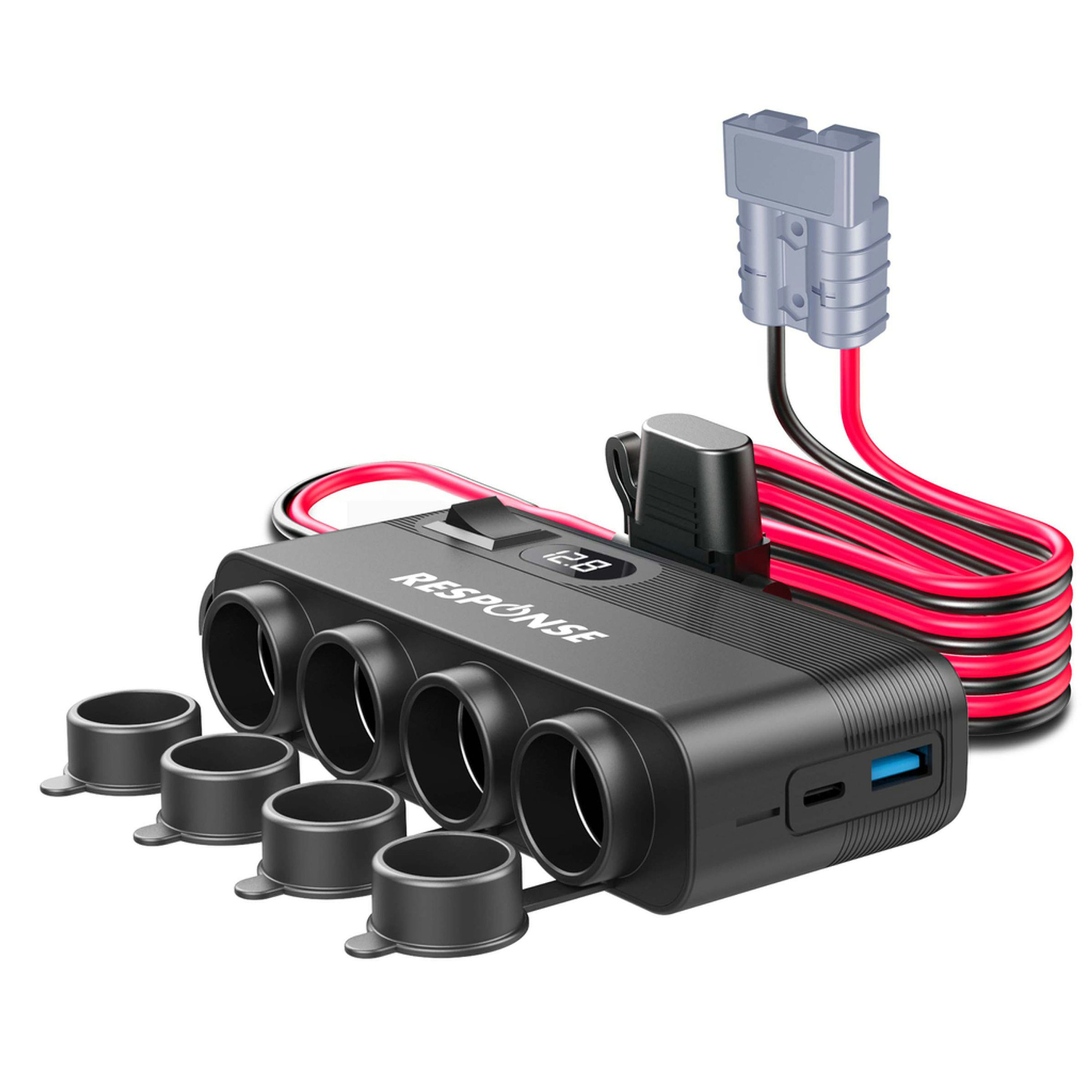 4-Way Cigarette Lighter Splitter with High Current Connector & USB