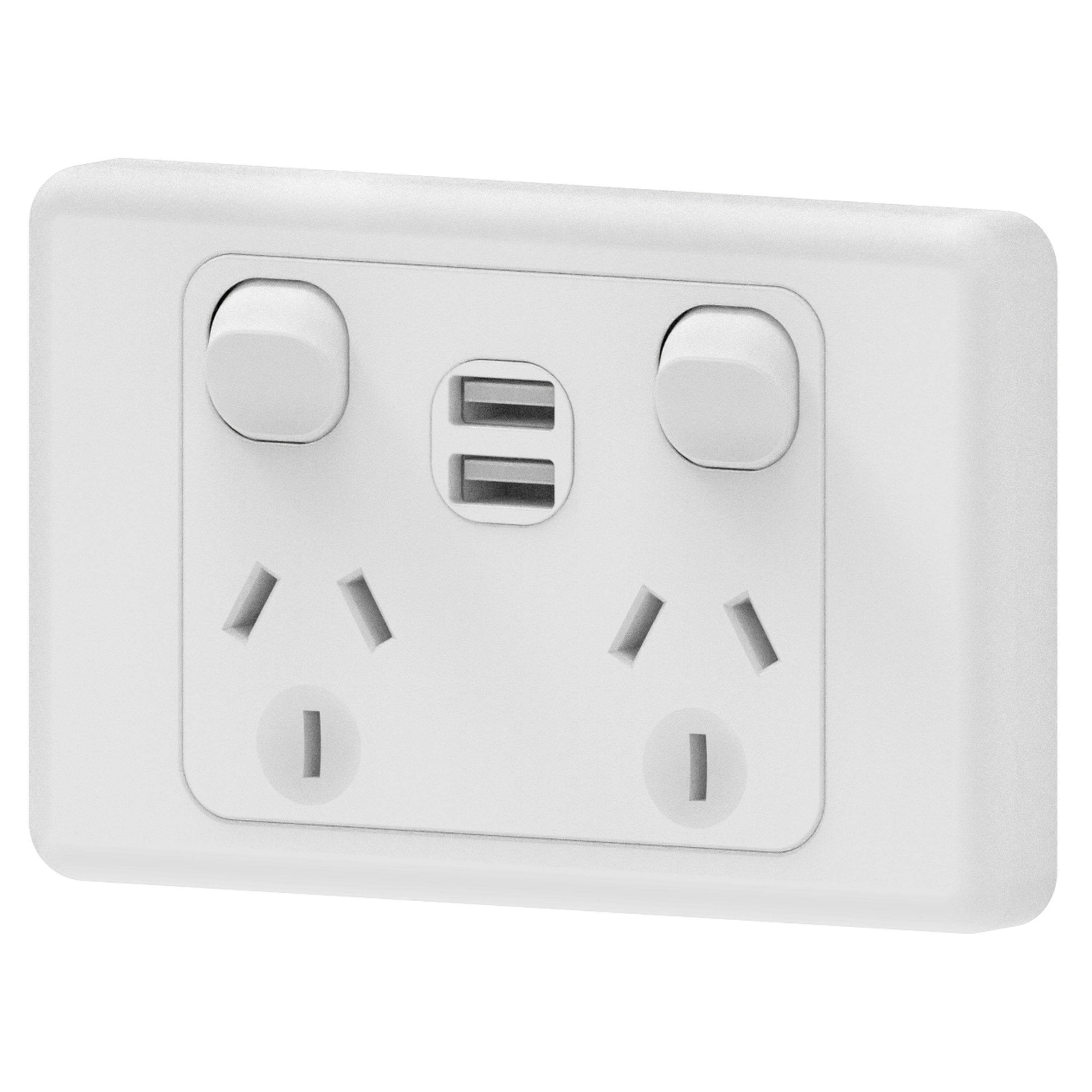 Mains 10A Horizontal Double Powerpoints with 2 USB 5V/2.1A