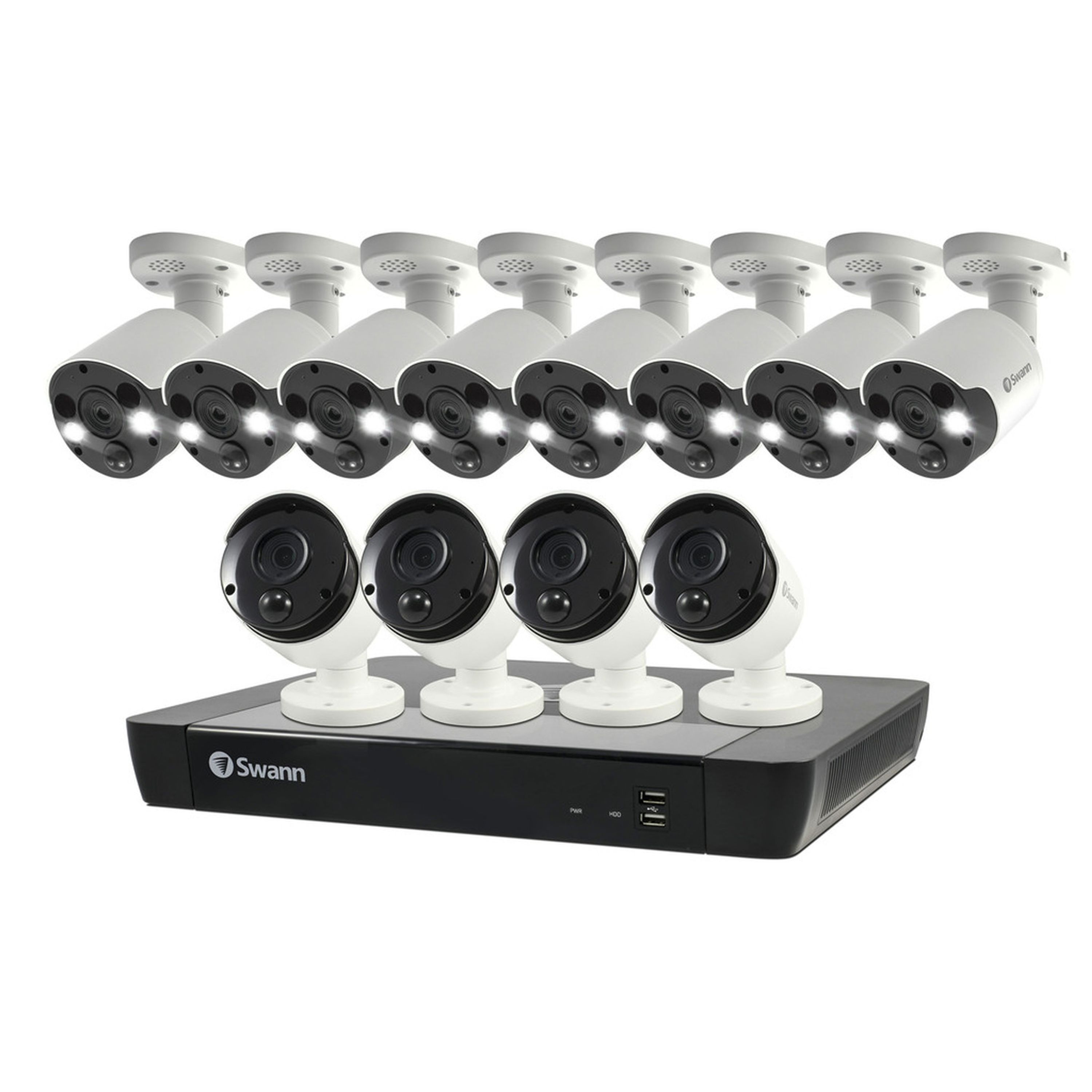 Swann 16CH 4K NVR Kit with 8 x 4K PIR Spot Light Bullet and 4 x 4K PIR Bullet Cameras SWNVK-1686804B8FB