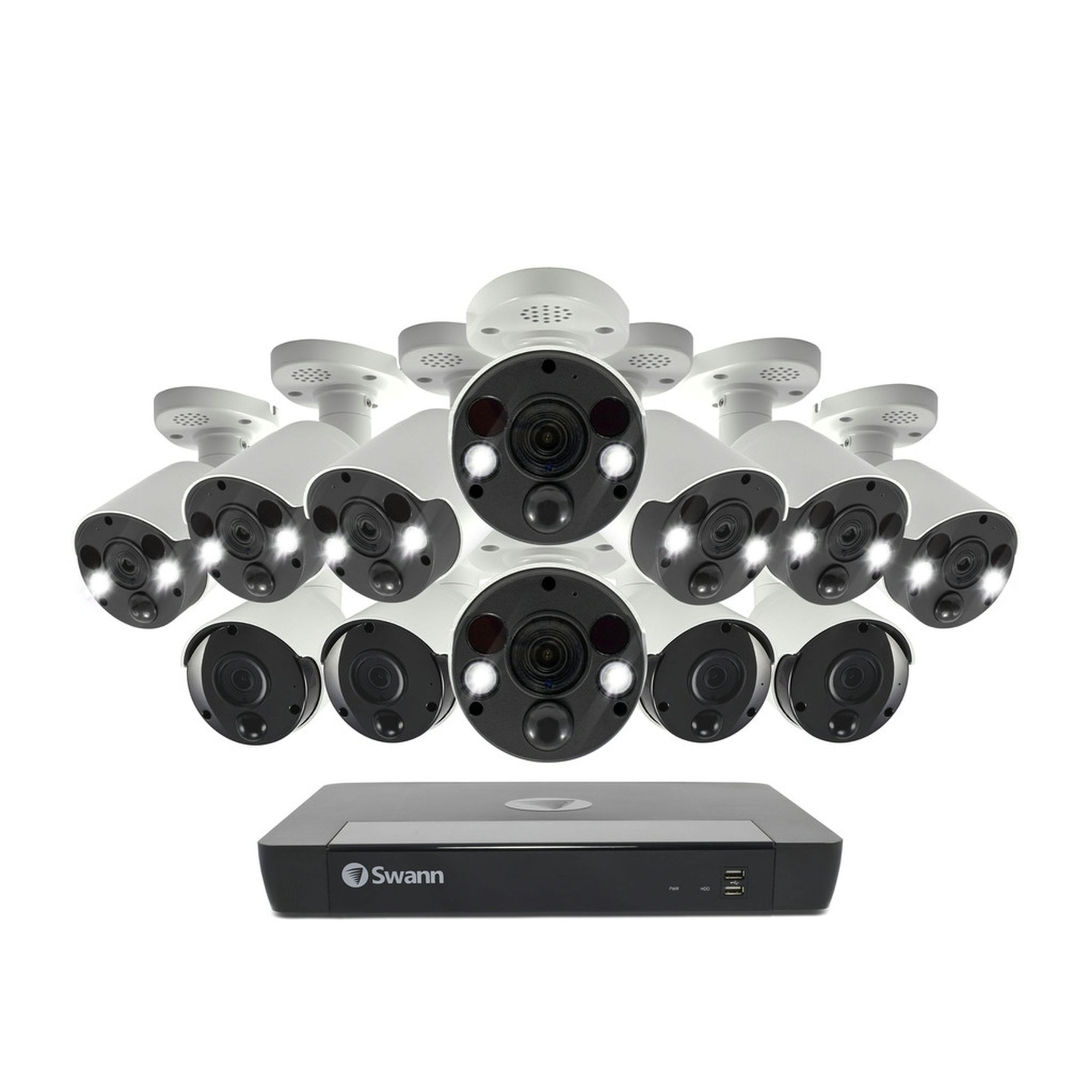 Swann 16CH 4K NVR Kit with 8 x 4K PIR Spot Light Bullet and 4 x 4K PIR Bullet Cameras SWNVK-1686804B8FB