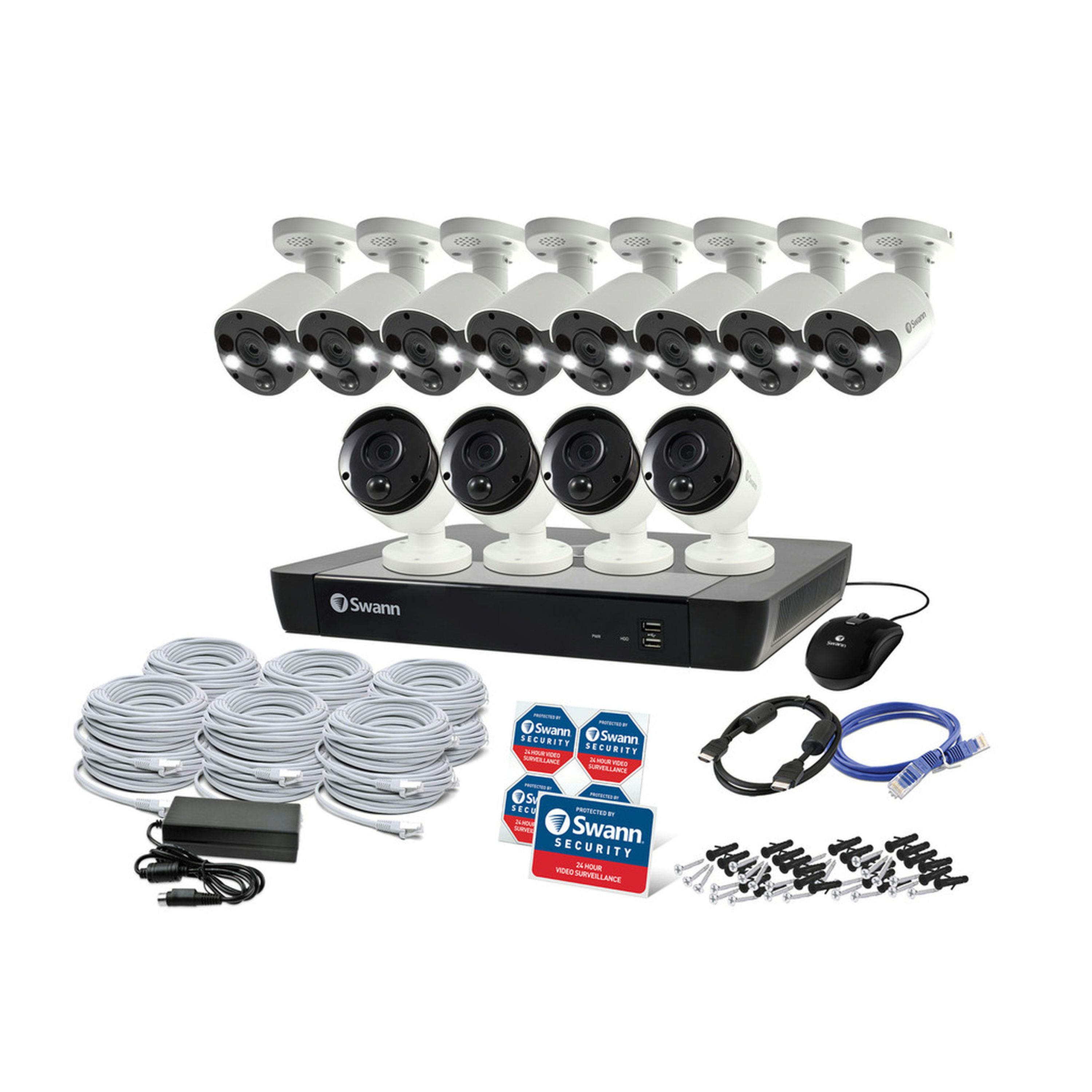 Swann 16CH 4K NVR Kit with 8 x 4K PIR Spot Light Bullet and 4 x 4K PIR Bullet Cameras SWNVK-1686804B8FB