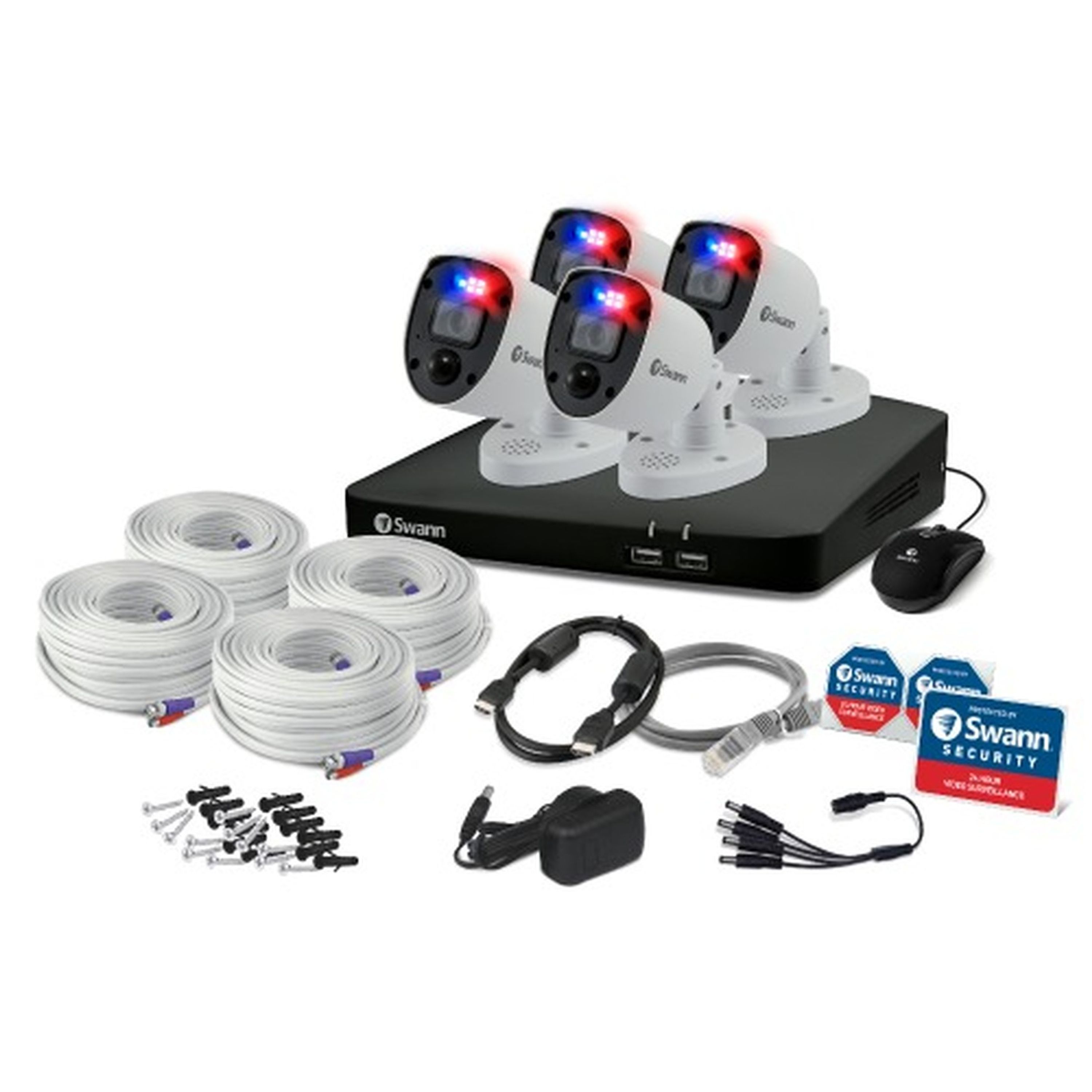 Swann 8CH 4K DVR Kit with 4 x 4K PIR Bullet Cameras with Red/Blu Flashing Lights SWDVK-856804RL