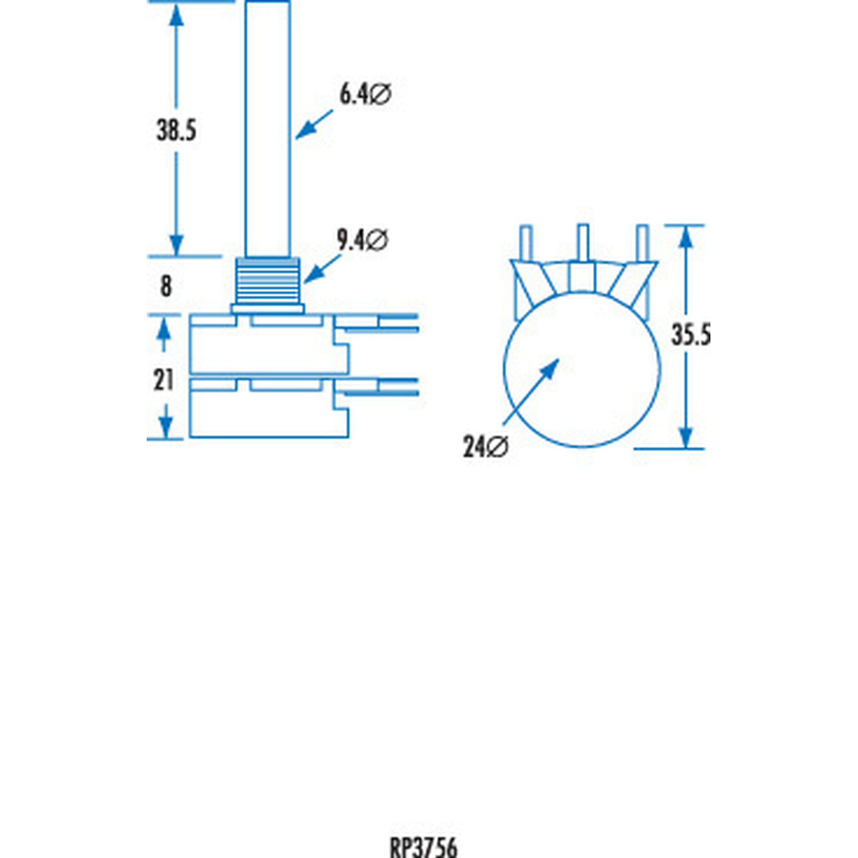 10k Ohm Logarithmic A Double Gang 24mm Potentiometer