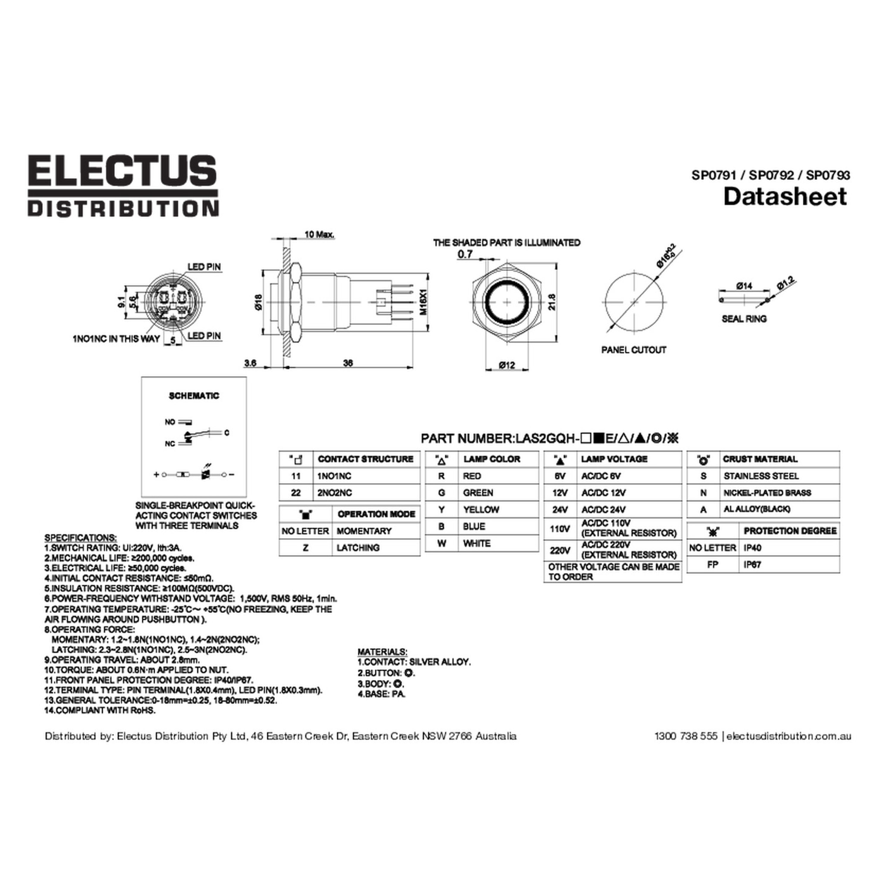 IP67 Rated Illuminated Pushbutton Switch Green