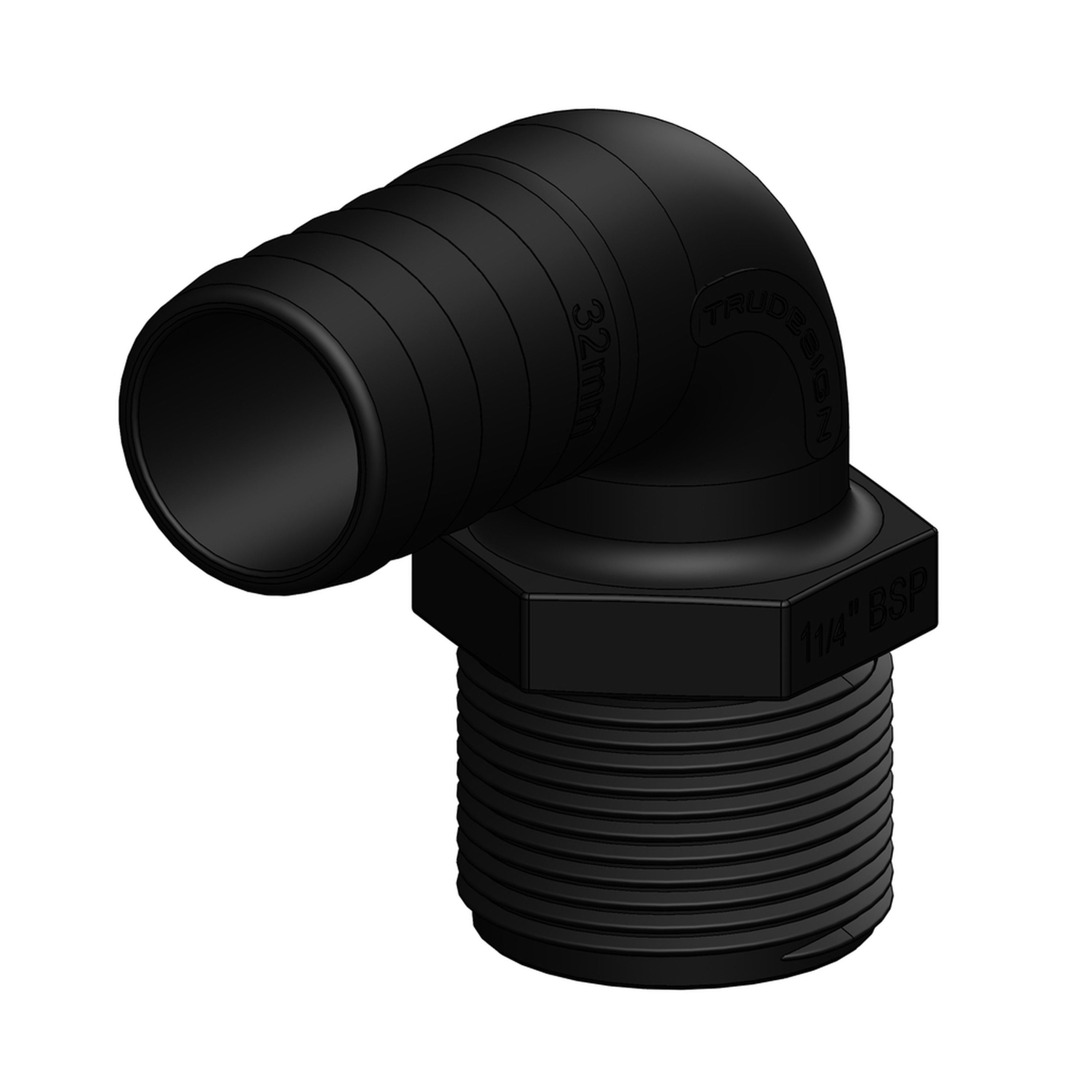 Hose Tail to BSP Male Elbow - 32mm 1-1/4 Hose to 1-1/4in BSP Thread